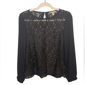 Banana Republic Black Lace Long Sheer Sleeve Blouse Size Petite Small